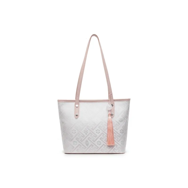 Miss Angel Fabric Tote Bag, Shopping Bag, Shoulder Bag Women's White/Silver-13
