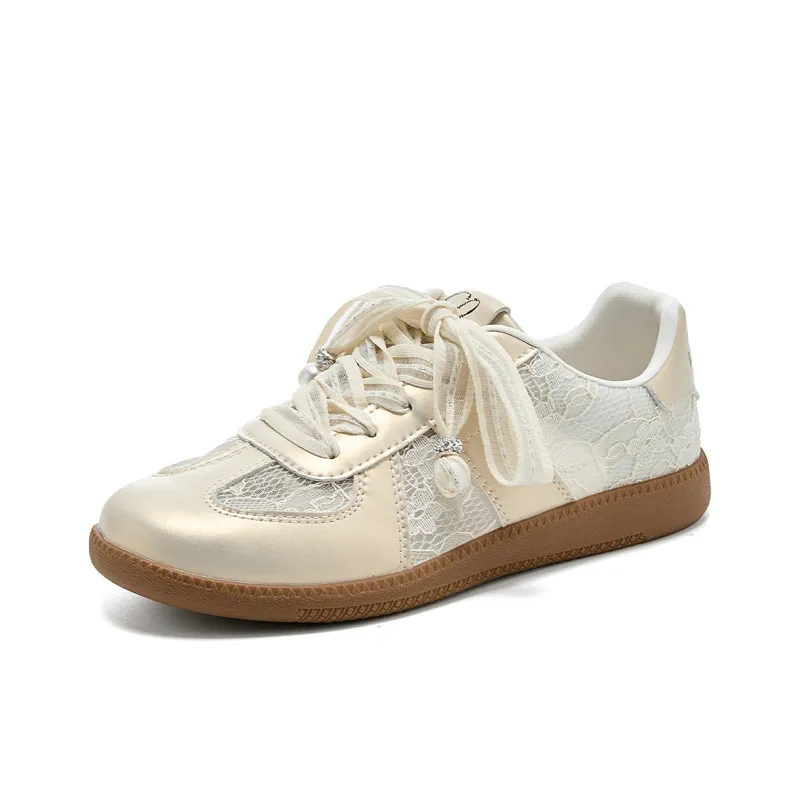 La Chapelle Anti Slip Wear Resistant Low Top Skateboard Shoes Women's Beige-0