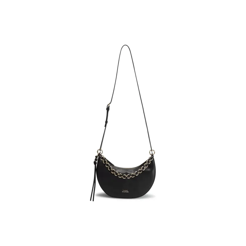 Tommy Hilfiger Cow Leather Crossbody Bag Medium Size Women's Black-0