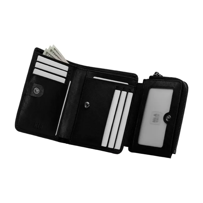 HLA Top Grain Cow Leather Wallet Card Holder Wallet Regular Men's Black-4