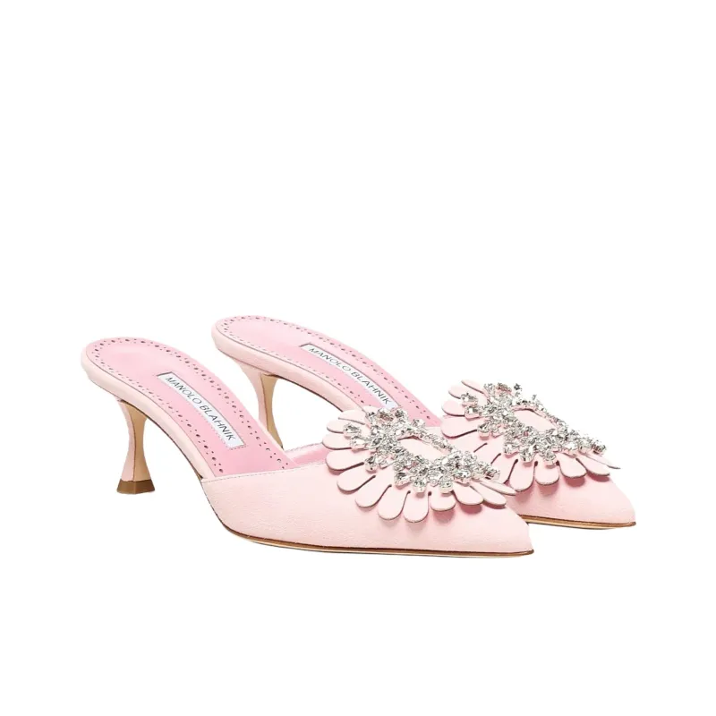 MANOLO BLAHNIK Closed Toe Slippers 5cm Women's Pink-2