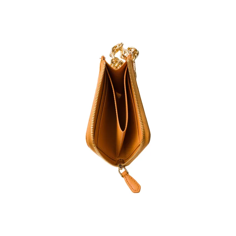 PRADA Saffiano Calfskin Wallet Trumpets Women's Amber-3