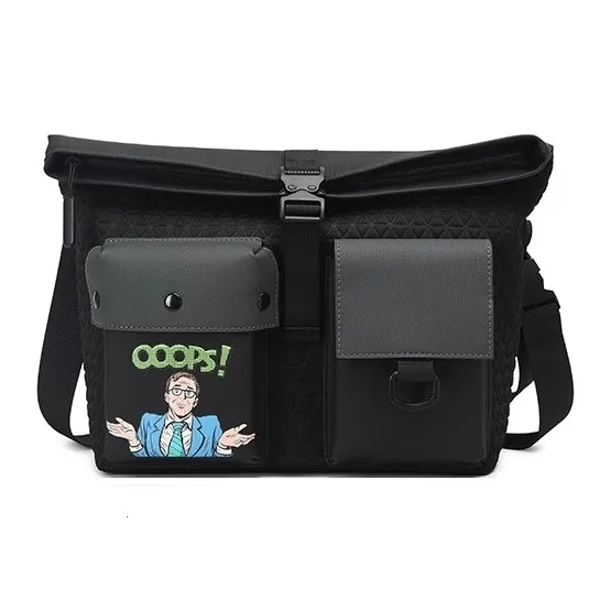 VIHUS Fabric, Polyurethane, Synthetic Leather Crossbody Bag, Shoulder Bag Men's Black-1