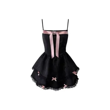 TIBINB Slip Dresses Women's Black Bowknot Dress
