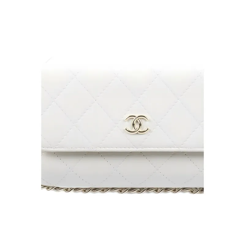 CHANEL Sheepskin Flap Bag, Cell Phone Pouch, Shoulder Bag, Crossbody Bag Women's White-3