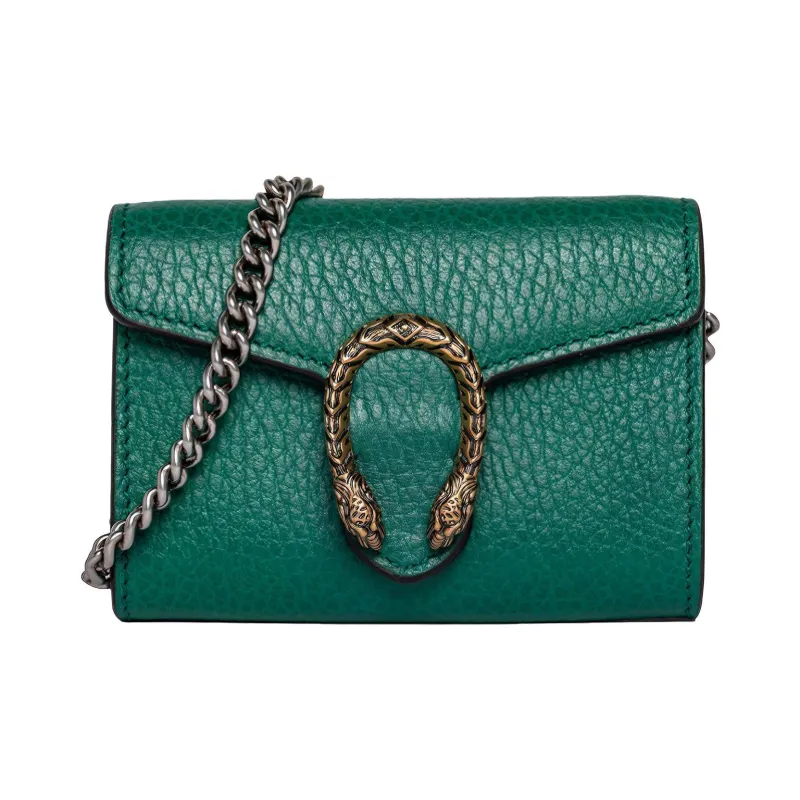 GUCCI Dionysus Leather Handbag, Coin Purse, Card Holder Extra Mini Women's Green-0