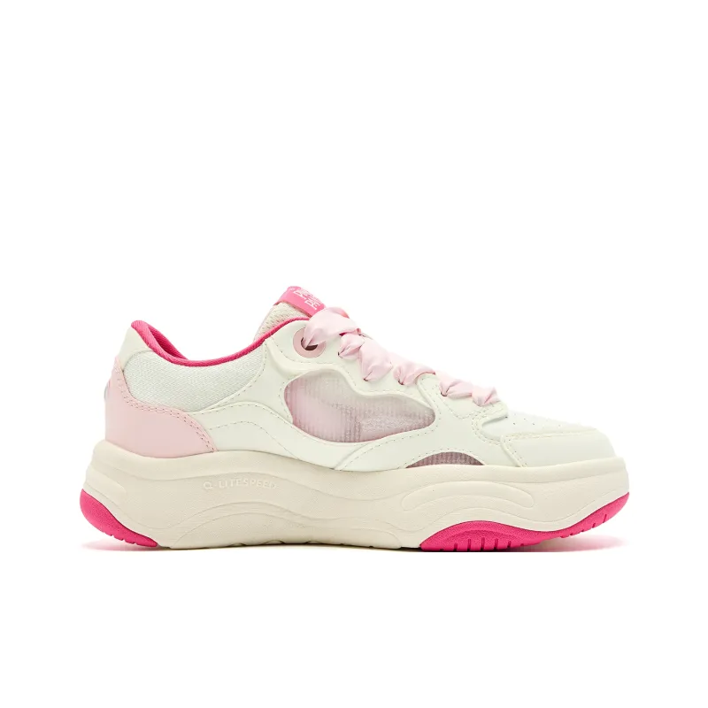 QIAODAN Coverage Slip Resistant Lightweight Low Top Skateboard Shoes Women's Ivory White Frost Pink-1