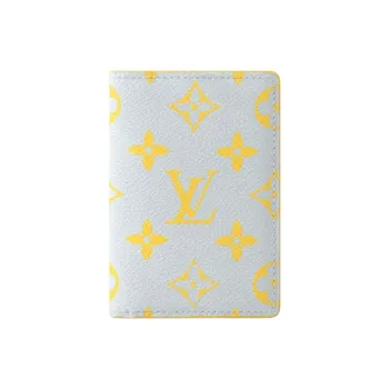 LOUIS VUITTON Monogram Leather Trim Card Holder Men's Gray & Yellow