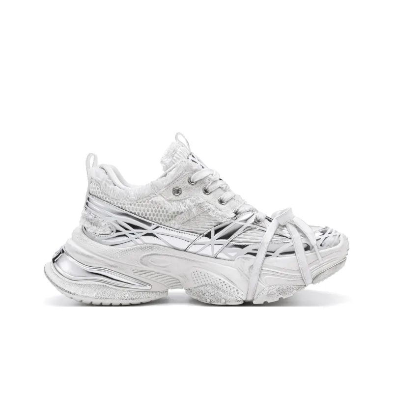 LINGMO Slip Resistant, Abrasion Resistant, Breathable, Height Increasing Low Top Chunky Sneakers Unisex White-1