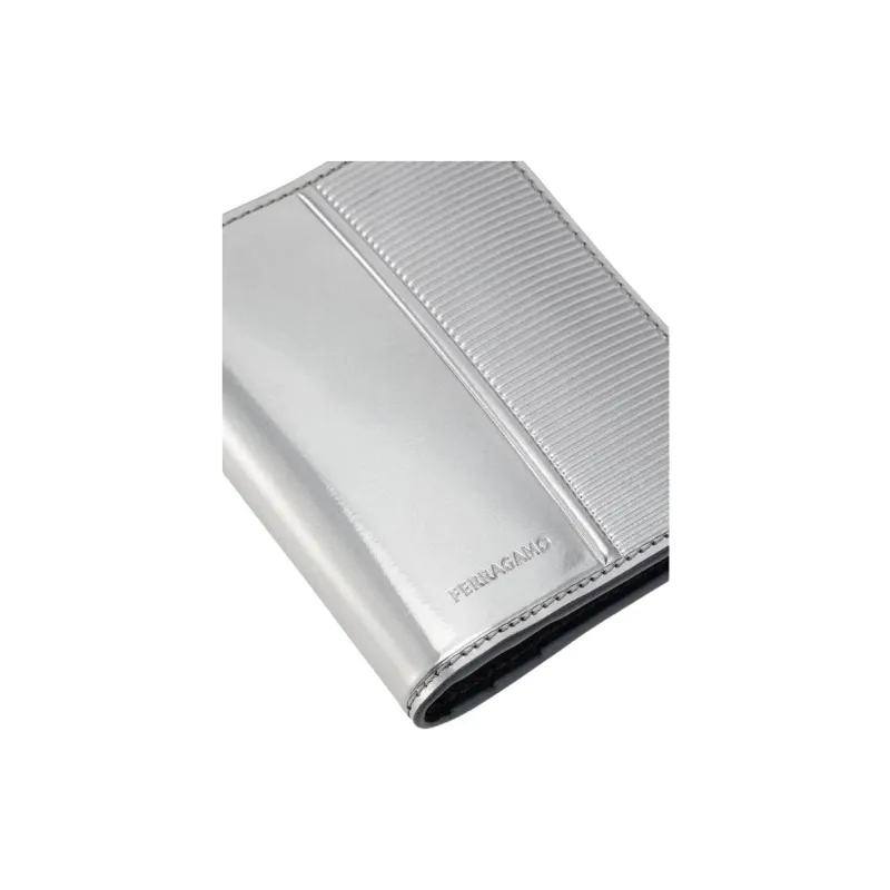 FERRAGAMO Calfskin Card Holder Men's Silver-4