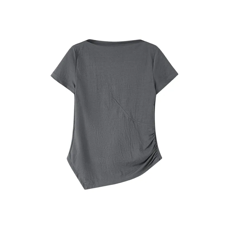 TAGEECHITA Slim Fit Slimming Boat Neck Deconstruction T Shirt Women's-5
