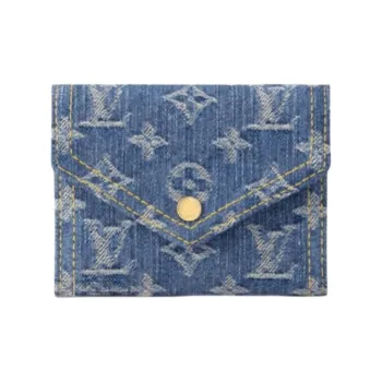 LOUIS VUITTON Leather Trim Wallet Women's Denim Blue