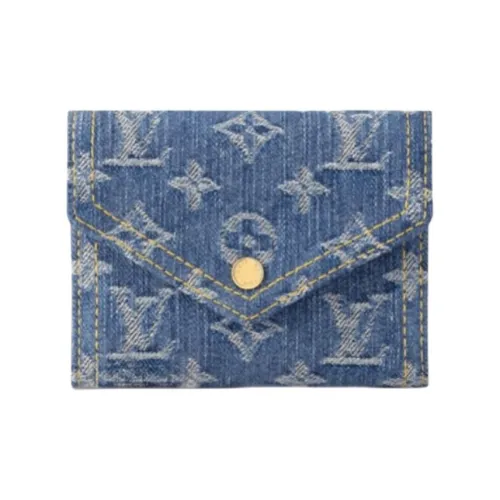LOUIS VUITTON Leather Trim Wallet Women's Denim Blue