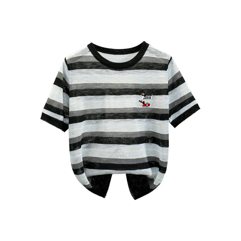 TOUCH Knitwear Women's Black Blue Stripes-0