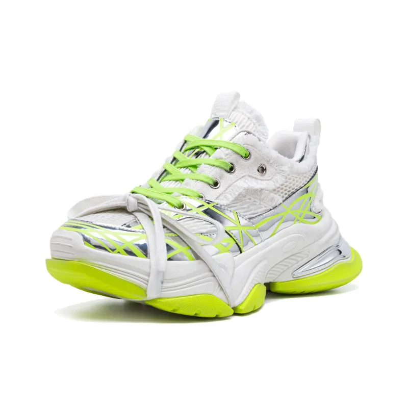 LINGMO Slip Resistant, Abrasion Resistant, Breathable, Height Increasing Low Top Chunky Sneakers Unisex White-16