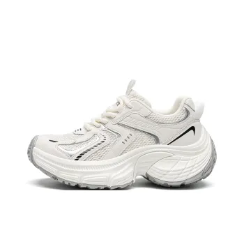 EXULL Q Slip Resistant, Breathable, Lightweight, Height Increasing Low Top Chunky Sneakers Women's Beige