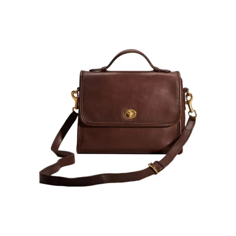 COACH Court Leather Briefcase, Shoulder Bag, Crossbody Bag Medium Size Women's Brown-0