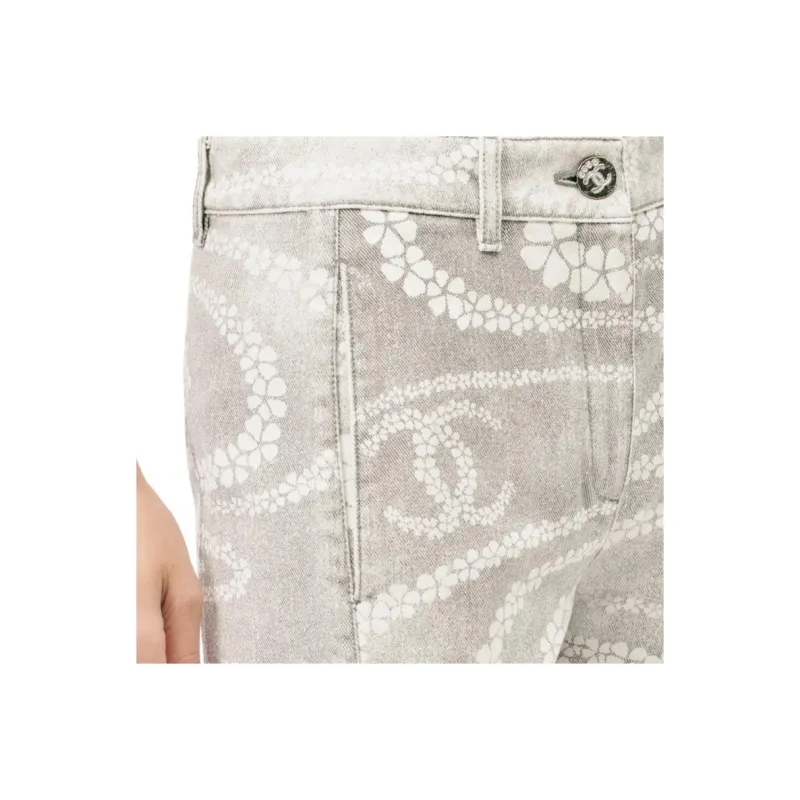 CHANEL 25M Coco Beach Collection Jeans Women's Gray White-2