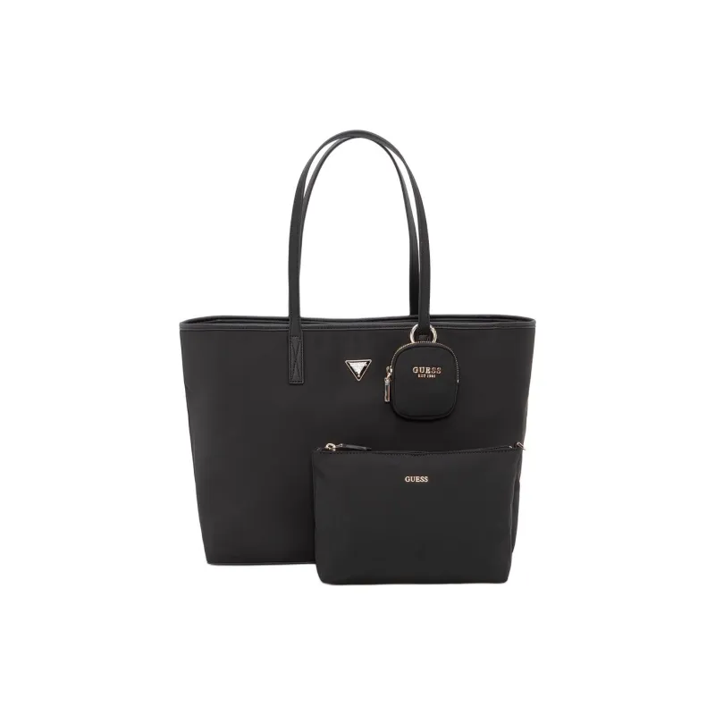 GUESS Fabric+Artificial Leather Tote Bag, Shopping Bag, Shoulder Bag Medium Size Women's Black-1