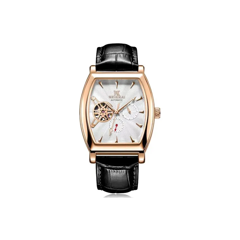 WSK Mechanical Movement Genuine Leather Strap Watch Men's Watches White Dial-3
