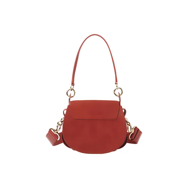 Chloe Tess Shiny Suede Calfskin Shoulder Bag Crossbody Bag Handbag Small Size Women's Orange-2