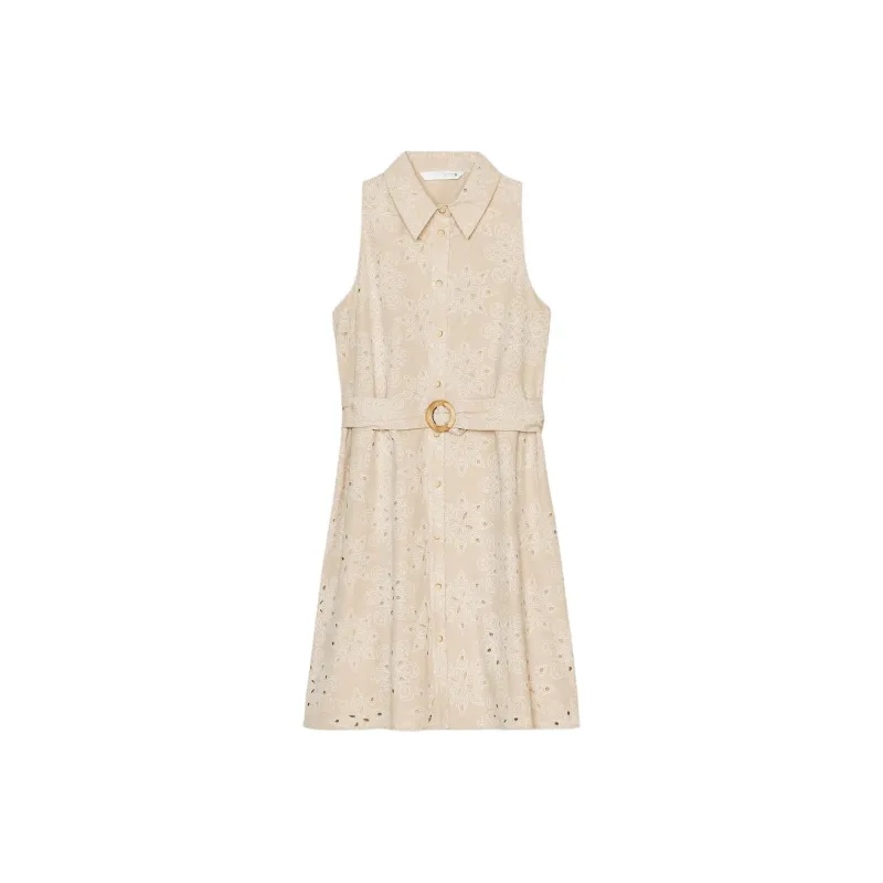 ZARA Sleeveless Dresses Women's Beige-0
