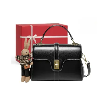 CNNCOO Synthetic Leather With Cow Leather Handbag Women's Ecru/Midnight Black/Brown