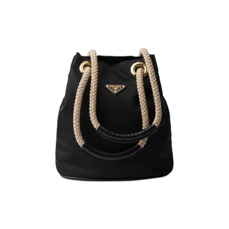 PRADA Re Nylon Recycled Nylon Bucket Bag, Handbag, Shoulder Bag Trumpets Women's Black-0