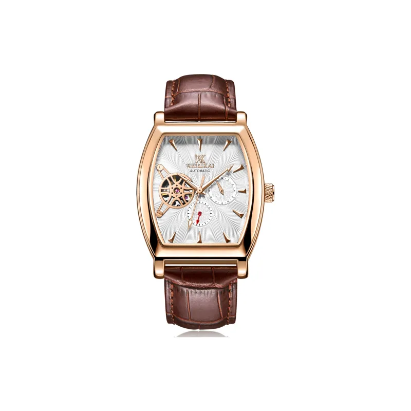 WSK Mechanical Movement Genuine Leather Strap Watch Men's Watches White Dial-0