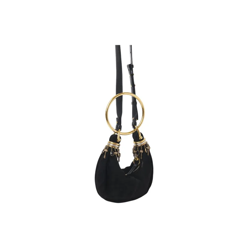 Chloe Goatskin Hobo Bag, Shoulder Bag, Crossbody Bag, Handbag Mini Women's Black-1