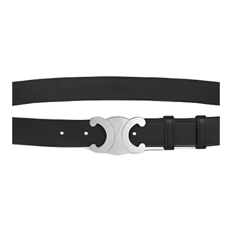 CELINE Calfskin Leather Belts Men's Black Width 3CM-1