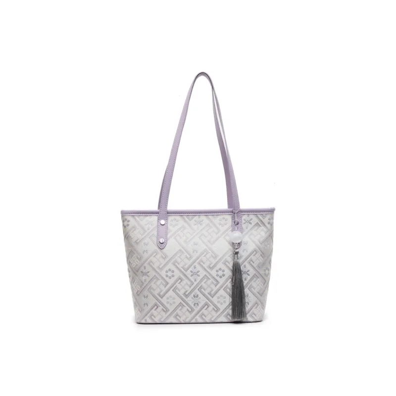 Miss Angel Fabric Tote Bag, Shopping Bag, Shoulder Bag Women's White/Silver-9