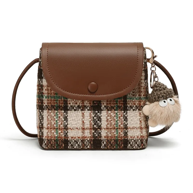 PT'SON Fabric, Synthetic Leather Shoulder Bag, Crossbody Bag Regular Women's Coffee-3