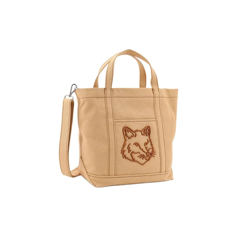 Maison Kitsune Cotton Tote Bag, Shopping Bag, Shoulder Bag, Handbag Trumpets Women's Brown-1