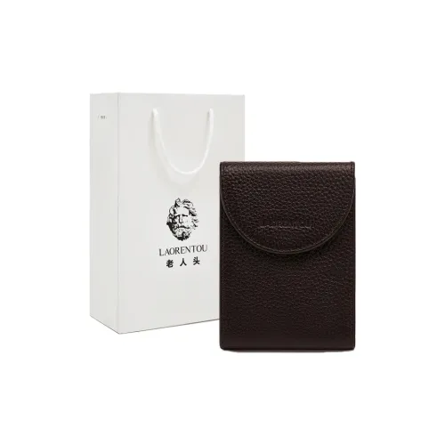 Old Man's Head Top Grain Cow Leather Card Holder Men's Black/Brown