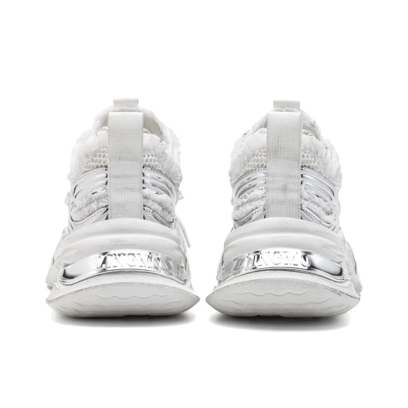 LINGMO Slip Resistant, Abrasion Resistant, Breathable, Height Increasing Low Top Chunky Sneakers Unisex White-5