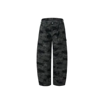 LANGWEIZHE Patchwork Design Premium Woodland Pants Versatile Loose Fit Scimitar Jeans Unisex