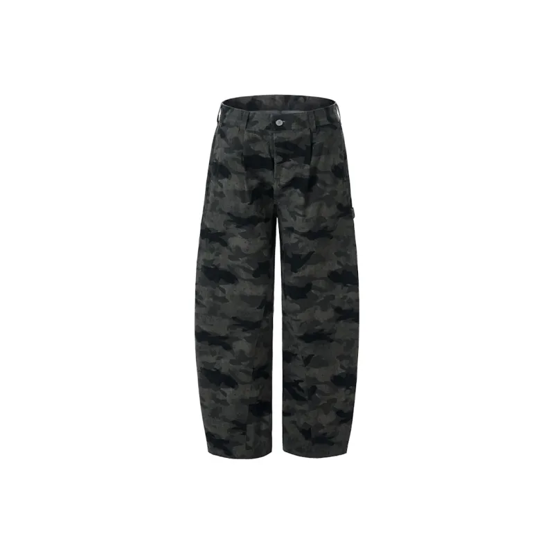LANGWEIZHE Patchwork Design Premium Woodland Pants Versatile Loose Fit Scimitar Jeans Unisex-0