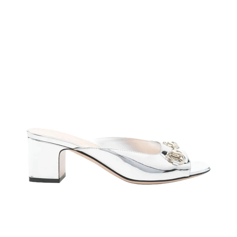 GUCCI Horsebit Abrasion Resistant Slide Slippers 5cm Women's Silver-1