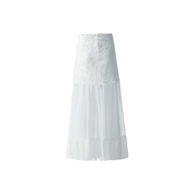 ZXZA Casual Long Skirts Women's White-0