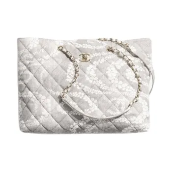 CHANEL Coco Denim Tote Bag, Shopping Bag, Handbag Women's Gray & White