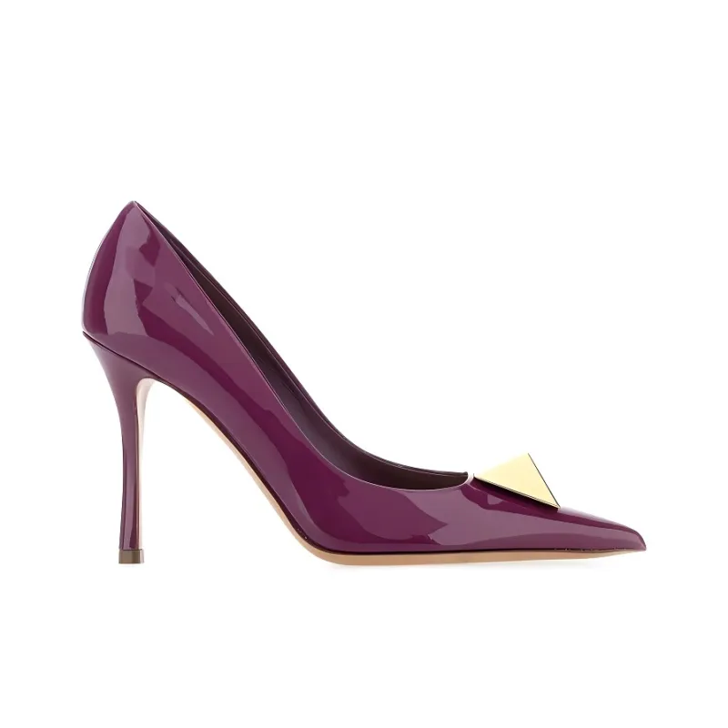Valentino One Stud Slim Heel High Heels 10.5cm Women's Purple-1