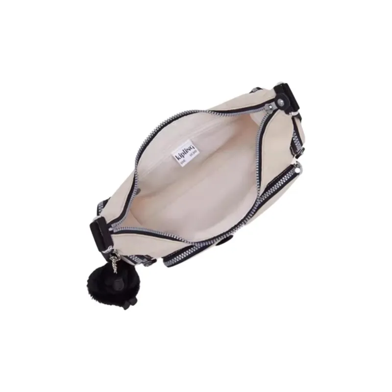 Kipling Fabric Shoulder Bag, Crossbody Bag Trumpets Unisex Original Beige & Black-2