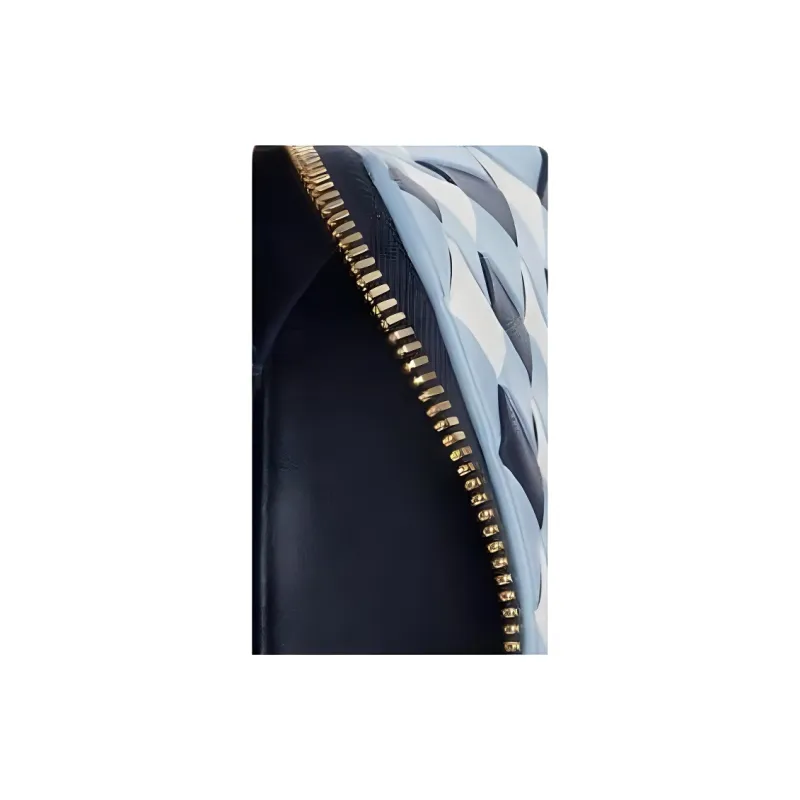 Bottega Veneta Sheepskin Makeup Bag Trumpets Women's Dark Blue & Ice Blue & White-3