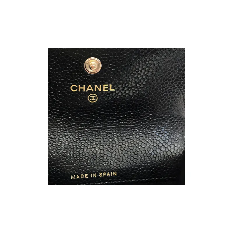 CHANEL LEBOY Grained Embossed Cow Leather Card Holder Coin Purse Women's Black-3
