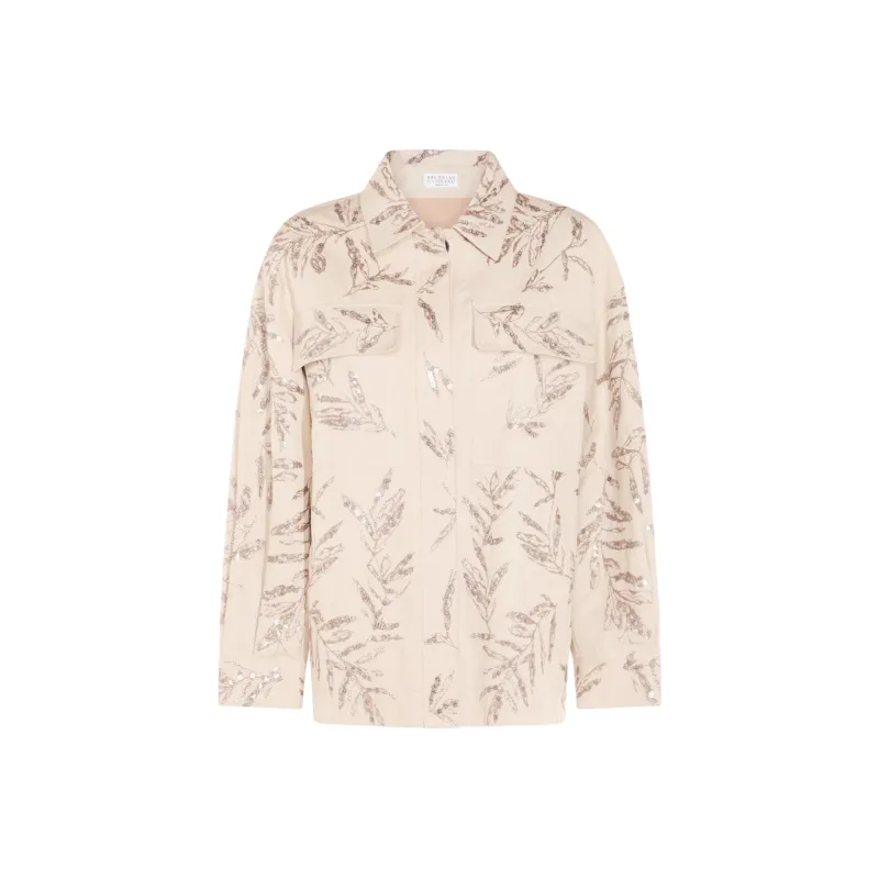 Brunello Cucinelli Sequin embellished Leaf print Shirt-0