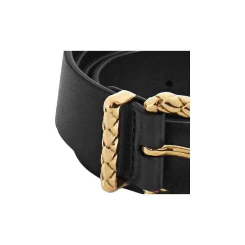 Bottega Veneta Calfskin Leather Belts Women's Black Width 3CM-1