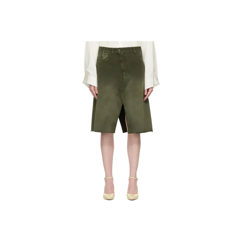 MM6 Maison Margiela Denim Long Skirt Women's Dark Green-0
