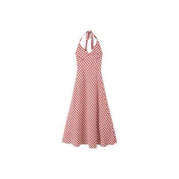 Wen Shan Slip Dress Women's Red Plaid