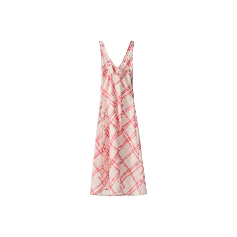 Rose Sleeveless Dresses Women's Red White Plaid-1
